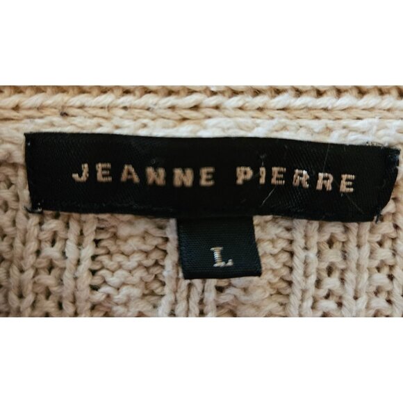 Jeanne Pierre Fisherman Knit Woman Sweater Size L Shawl V Neck Cotton Ivory - Picture 4 of 5